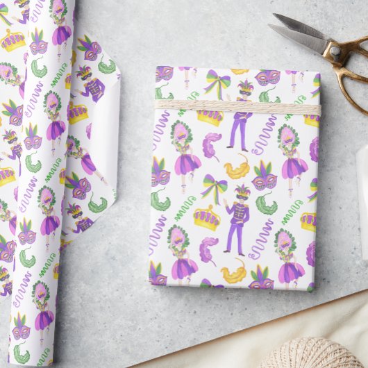 Wasserfarben-Mardi-Gras-Party Geschenkpapier