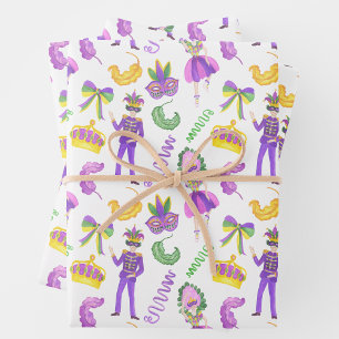 Wasserfarben-Mardi-Gras-Party Geschenkpapier Set