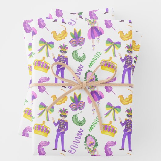 Wasserfarben-Mardi-Gras-Party Geschenkpapier Set