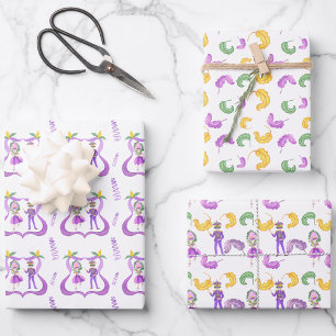 Wasserfarben-Mardi-Gras-Party Geschenkpapier Set