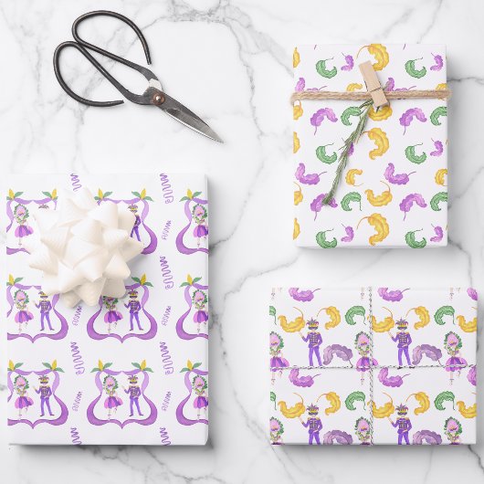 Wasserfarben-Mardi-Gras-Party Geschenkpapier Set