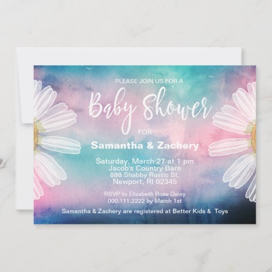 *~* Wasserfarben Mason Jar Rustic Baby Dusche Flor Einladung (Rückseite)