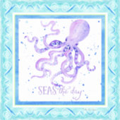 Wasserfarben Meer am Strand Blauer Lila Krake Aufkleber (Vorderseite)