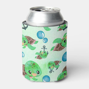 Wasserfarben-Meeresschildkröten-Anker und Blasen Dosenkühler