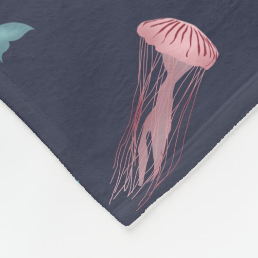 Wasserfarben Meerestiere Blaues Muster Fleecedecke (Ecke)
