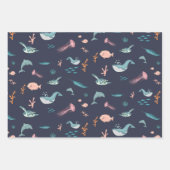 Wasserfarben Meerestiere Blaues Muster Geschenkpapier Set (Vorderseite 3)
