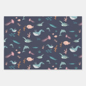 Wasserfarben Meerestiere Blaues Muster Geschenkpapier Set (Vorderseite 2)