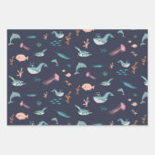Wasserfarben Meerestiere Blaues Muster Geschenkpapier Set (Vorderseite)
