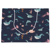 Wasserfarben Meerestiere Blaues Muster Große Geschenktüte (Vorderseite)