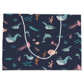 Wasserfarben Meerestiere Blaues Muster Große Geschenktüte (Rückseite)