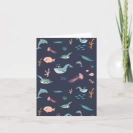 Wasserfarben Meerestiere Blaues Muster Karte
