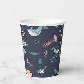 Wasserfarben Meerestiere Blaues Muster Pappbecher (Rückseite)