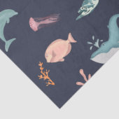 Wasserfarben Meerestiere Blaues Muster Seidenpapier (Ausschnitt)