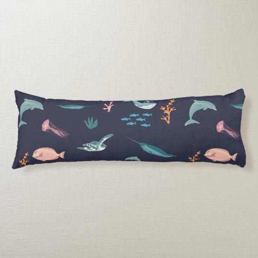 Wasserfarben Meerestiere Blaues Muster Seitenschläferkissen (Vorderseite)