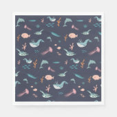 Wasserfarben Meerestiere Blaues Muster Serviette (Vorderseite)