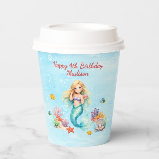 Wasserfarben-Meerjungfrau-Geburtstag Pappbecher (Vorderseite)