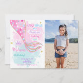 Wasserfarben Meerjungfrau Kinder Foto Einladung (Vorderseite)
