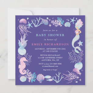 Wasserfarben-Meerjungfrau-Under-the-Sea-Baby-Party Einladung