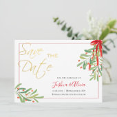 Wasserfarben-Mistletoe & Gold | Hochzeit Save The Date (Stehend Vorderseite)
