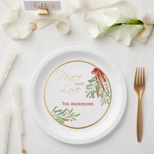 Wasserfarben-Mistletoe & Gold | Personalisierter U Pappteller (Hochzeit)