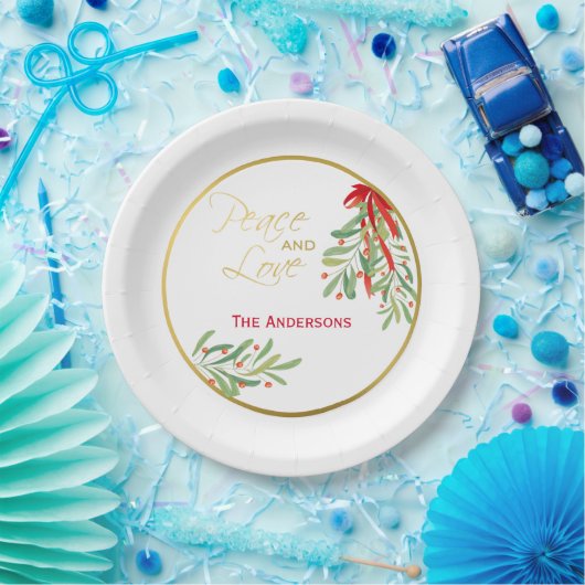 Wasserfarben-Mistletoe & Gold | Personalisierter U Pappteller (Party)