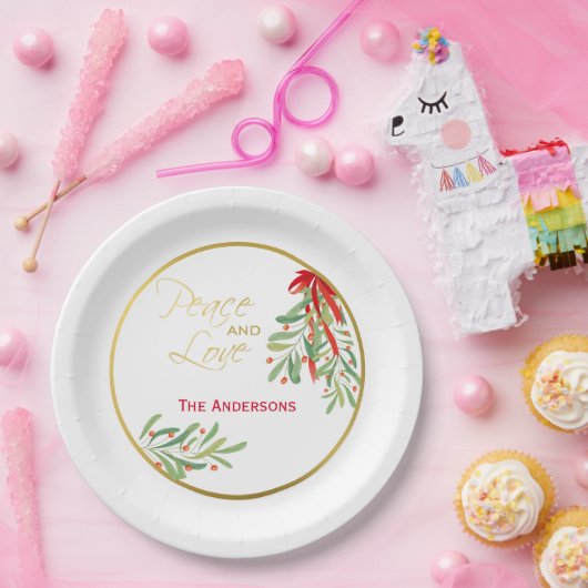 Wasserfarben-Mistletoe & Gold | Personalisierter U Pappteller (Party)