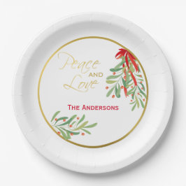 Wasserfarben-Mistletoe & Gold | Personalisierter U Pappteller