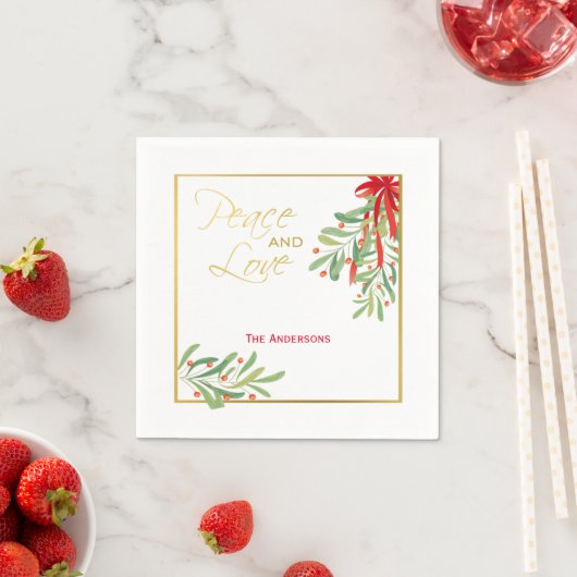 Wasserfarben-Mistletoe & Gold | Personalisierter U Serviette (Beispiel)