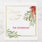 Wasserfarben-Mistletoe & Gold | Personalisierter U Weinetikett (Einzelnes Label)