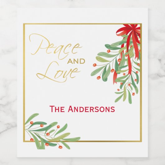 Wasserfarben-Mistletoe & Gold | Personalisierter U Weinetikett (Einzelnes Label)