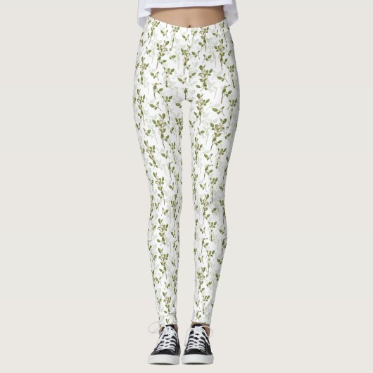 Wasserfarben-Mistletoe Winter-Pflanze Nahtloses Mu Leggings (Vorderseite)