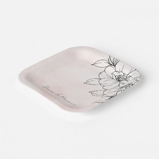 Wasserfarben mit eleganter Schwarzer Blume Pappteller (Gewinkelt)