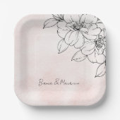 Wasserfarben mit eleganter Schwarzer Blume Pappteller (Vorderseite)