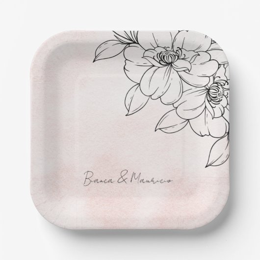 Wasserfarben mit eleganter Schwarzer Blume Pappteller (Vorderseite)