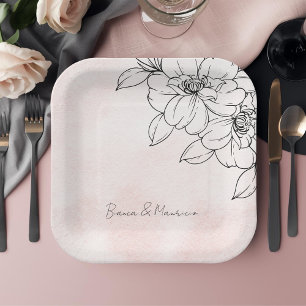 Wasserfarben mit eleganter Schwarzer Blume Pappteller