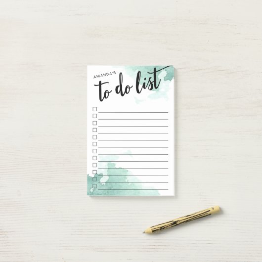 Wasserfarben mit Meeresrauschen, Mit Monogramm zu Post-it Klebezettel (Auf Schreibtisch)