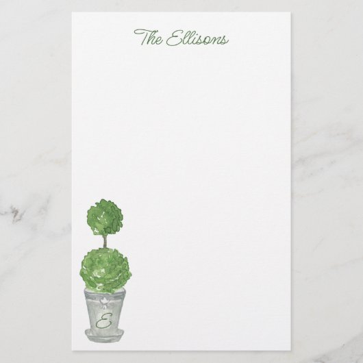 Wasserfarben Mit Monogramm Topiary Stationierung Briefpapier (Vorderseite)