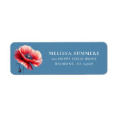 Wasserfarben-Mohn auf blauem Rücksendeadresse-Etik (Vorne)