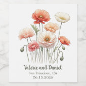 Wasserfarben Mohnblüten Hübsche Hochzeit Weinetikett (Einzelnes Label)