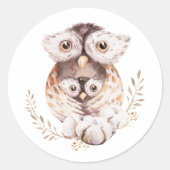 Wasserfarben Mommy and Baby Owl Woodland Babydusch Runder Aufkleber (Vorderseite)