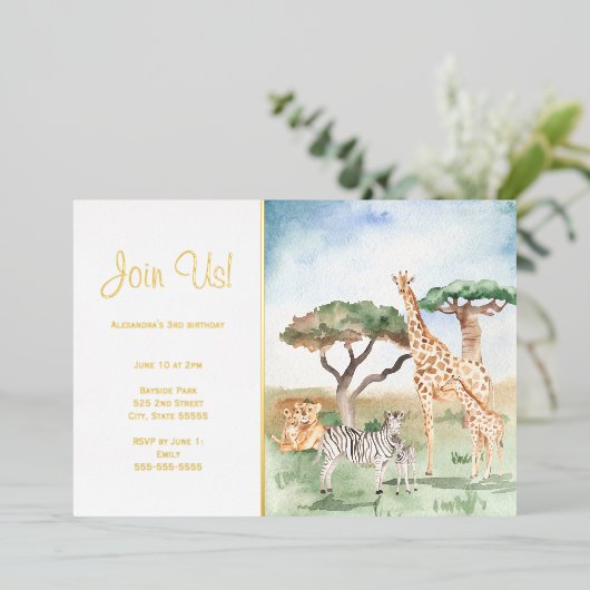 Wasserfarben-Mommy + Baby African Animals Party Go Folieneinladung (Stehend vorne)