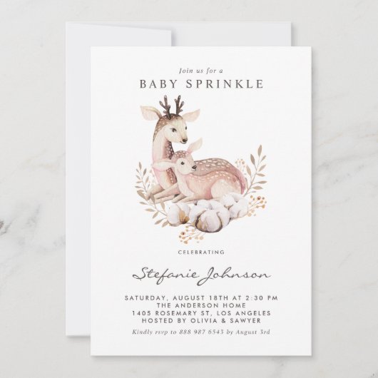 Wasserfarben-Mommy und Baby Deer Fall Baby Sprinkl Einladung (Vorderseite)