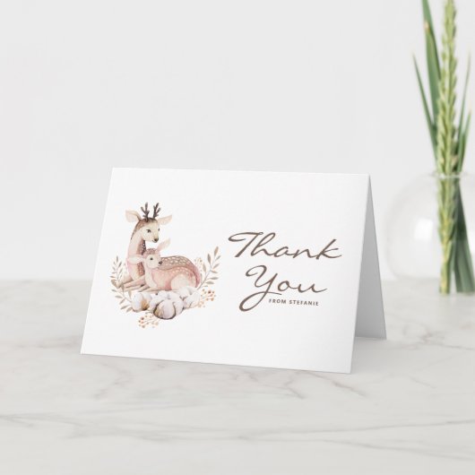 Wasserfarben-Mommy und Baby-Deer-Forest-Kinderdusc Dankeskarte (Vorderseite)