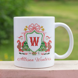 Wasserfarben-Monogramm-Initialien-Santa-Wappen Kaffeetasse