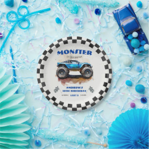 Wasserfarben-Monster-Truck Blau Jungen-Geburtstag  Pappteller