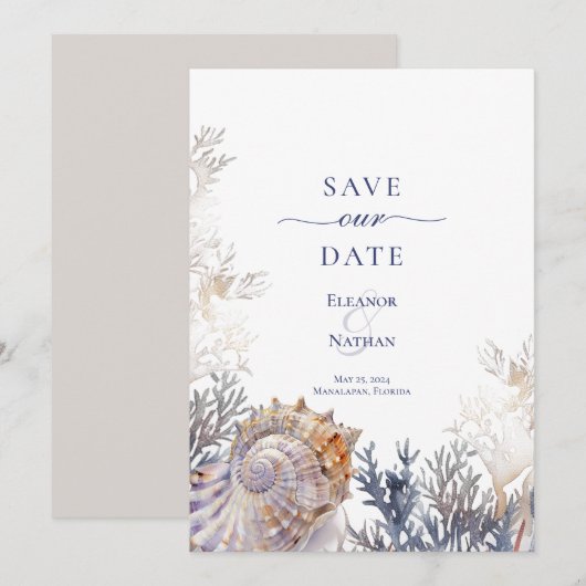 Wasserfarben-Muschelkorallen Hochzeiten speichern  Save The Date (Vorne/Hinten)