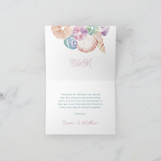 Wasserfarben-Muscheln geflochtenes Foto Vielen Dan (Innenseite)