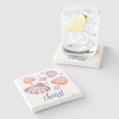 Wasserfarben-Muscheln mit Textstein-Untersetzer Steinuntersetzer (Seitenansicht)