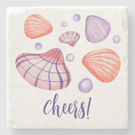 Wasserfarben-Muscheln mit Textstein-Untersetzer Steinuntersetzer (Vorderseite)