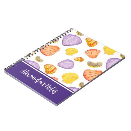 Wasserfarben-Muscheln-Notebook mit Namen Notizblock (Linke Seite)